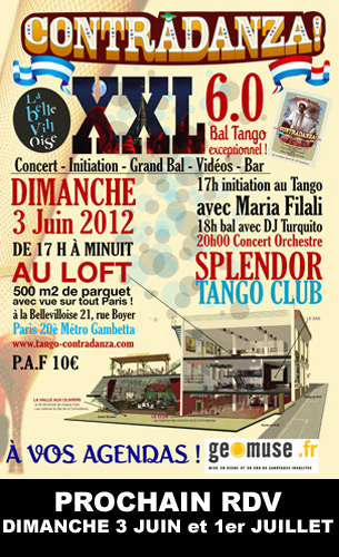 La Bellevilloise, 19 rue Boyer 75020 Paris › 18h à minuit › PAF 5€ (Halle) & 10€ (Loft)

La Contradanza, un labo mensuel autour du voyage tango, salon de musique et bals. tous les 3eme dimanche du mois...